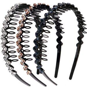 Wave Rhinestone and Crystal Teeth Comb Headbands For Women, Non-slip Hard Headba